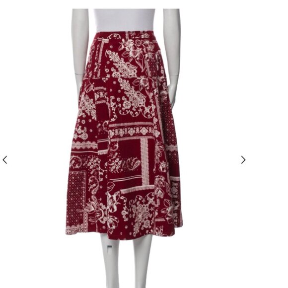 NWT Cinq à Sept Red Paisley Midi Skirt High Waist Boho A Line XS - Picture 4 of 7